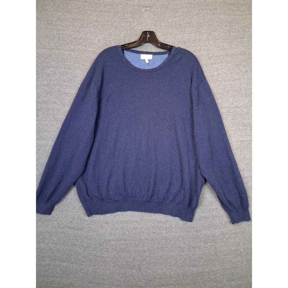 Hickey Freeman Men Sweater 2XL Blue Knit Crew Cotton Cashmere Academia Old Money